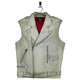 Ärmellose Leder-Motorradweste RAF von Raf Simons AW05 Weiß