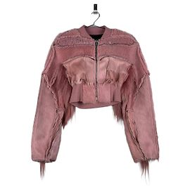 Rick Owens AW22 'Strobe' Cropped Collage Pony-Haar Bomberjacke Pink