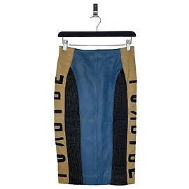 Jean Paul Gaultier AW86 'Russian Constructivist' Leather Biker Pencil Skirt Blue