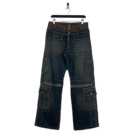 Dolce & Gabbana AW03 Double Waist Denim Cargo Pants Blue