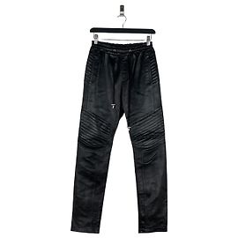 Balmain Leather Biker Jogger Pants Black