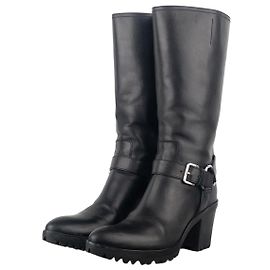 Prada 2000s Knee-High Harness Buckle Biker Cowboy Boots Black