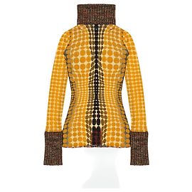 Jean Paul Gaultier AW95 `Cyberdot´ Vasarely-Print Mesh Turtleneck Longsleeve Yellow