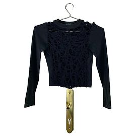Jean Paul Gaultier 90er Spinnennetz-Strick-Mesh Langarmshirt Schwarz