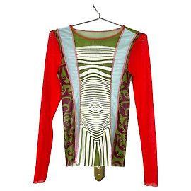Jean Paul Gaultier SS96 CYBERBABA Hybrid Body Map Illusione Ottica Rete Maniche Lunghe Rosso