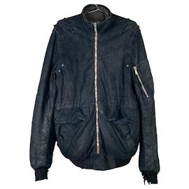 Rick Owens AW04 QUEEN Blistered Leder Polizei Bomberjacke Schwarz