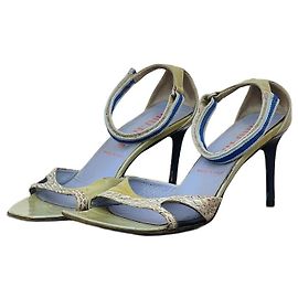 Miu Miu SS00 Snakeskin Python Hybrid Sandal Heels Blue