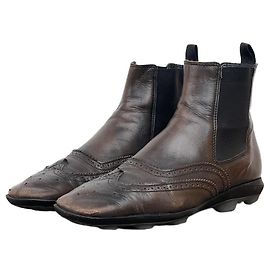 Miu Miu SS99 Square-Toe Spike-Sole Brogue Chelsea Boots Brown