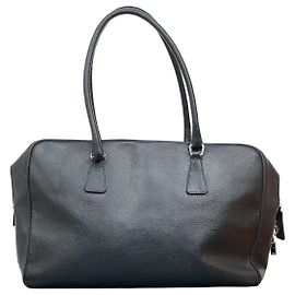 Prada 2000s Bauletto Box Leather Handbag Black