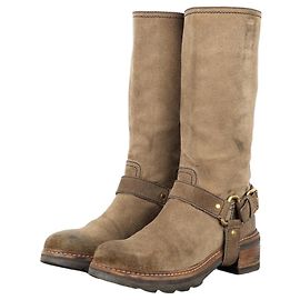 Prada 2000s Knee-High Suede Biker Boots Brown