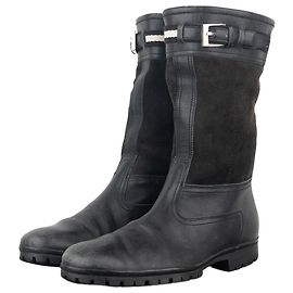Prada Gucci by Tom Ford 1990s Lug Sole Shearling Moto Biker Boots Black