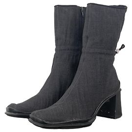 Prada AW99 Square Toe Bungee-Cord Ankle Heel Boots Grey
