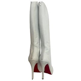 Christian Louboutin Botas de couro brancas até o joelho com solas vermelhas Branco