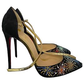 Christian Louboutin Black Suede Embellished D'Orsay Heels Black Multiple colors