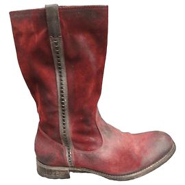 N.D.C. Made By Hand Red Deerskin Ankle Boots Red