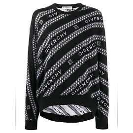 Strickpullover mit diagonalen Streifen und Givenchy-Logo Schwarz Weiß