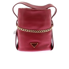 Prada Bordeauxfarbene Nappaleder-Eimer-Tasche Rot