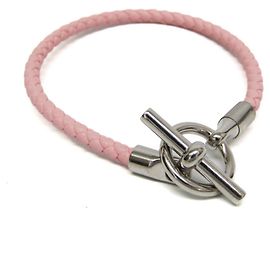 Hermès Bracciale in pelle e metallo Hermes Glennan H071681F Argento Rosa