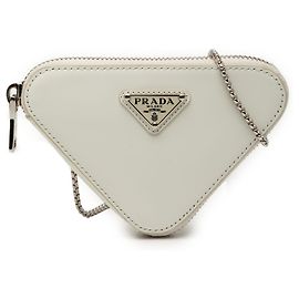 Pochette Triangle en Cuir Brosse Mini Blanche Prada Blanc Blanc cassé