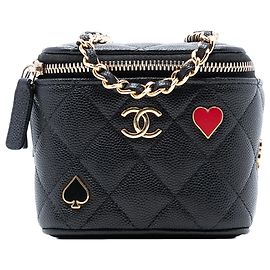 Chanel Black Mini Quilted Caviar Coco Casino Vanity Case Black