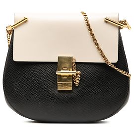 Chloé Borsa a tracolla Drew bicolore nera in pelle di vitello liscia e grana Nero