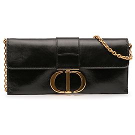 Pochette Montaigne 30 en cuir noir Dior avec chaîne Noir