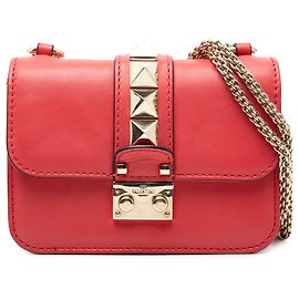 Valentino Rote Mini-Leder Rockstud Glam Lock Umhängetasche Rot