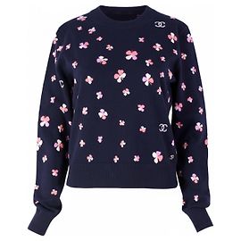 Pull CHANEL Floral en Cachemire Bleu Bleu