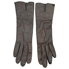 Vintage Chanel Lammleder lange Handschuhe - Besticktes CC - Größe 6.5 Schwarz