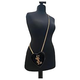 Sac à chaîne Love Heart YSL Yves Saint Laurent - Mini sac en cuir verni noir Noir