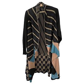Issey Miyake Pleats Please Strickjacke Braun Schwarz Blau Hellblau Türkis