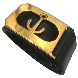 Céline Cinto de couro Celine com fivela de âncora Preto Dourado
