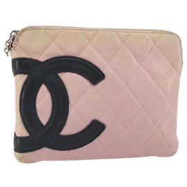 CHANEL Cambon Line Tasche Leder Pink Silber CC Auth bs32374 Silber Pink