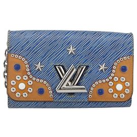 Louis Vuitton Twist Chain Wallet Studded Epi Leather Blue