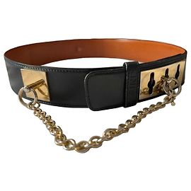 Céline Cinto de couro Celine com hardware dourado e corrente Preto Gold hardware
