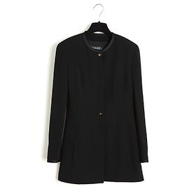 Chanel 1994 Maxi Jacke Mini Kleid FR36 Schwarz Wolle UK8 US4 Schwarz