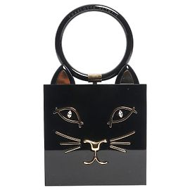 Charlotte Olympia Black kitty perspex clutch Black