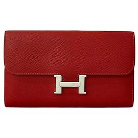 Cartera Long Constance de Cuero Epsom Hermès Roja