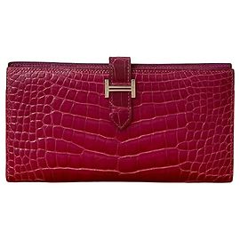 Hermès Hermes Bearn Soufflet Alligator Long Wallet Pink