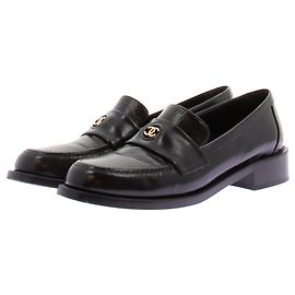 Chanel Leather Loafers Black Size 39.5 Black