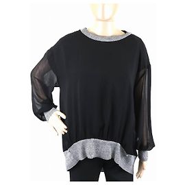 Suéter de chiffon con botones Coco Chanel Castaño Negro