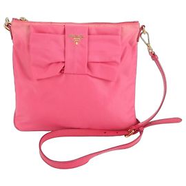 Bolso de hombro de cuero con cinta de nylon Tessuto de Prada Rosa