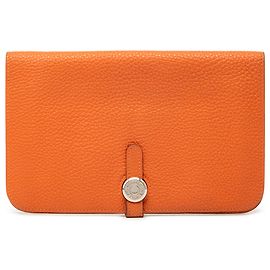 Hermès Orange Clemence Dogon Duo Geldbörse GM Orange