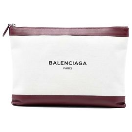 Balenciaga White M Canvas Navy Clip Clutch White