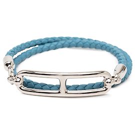 Pulseira Double Tour Roulis em Swift Trançado Azul Hermès Azul Outro