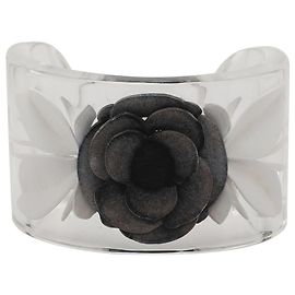 Chanel White Lucite Camellia Cuff Bracelet White Eggshell