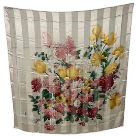 Yves Saint Laurent silk scarf with floral print Pink White Red Beige Green Yellow