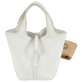 Borsa tote Hermès Picotin PM in pelle Taurillon Clémence Bianco