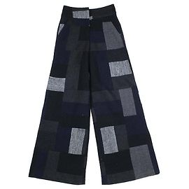Chanel weit geschnittene Hose aus schwarzer und grauer Patchworkwolle Schwarz