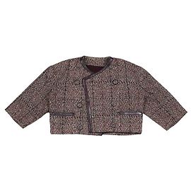 Jaqueta curta Chanel em tweed multicolorido com tons de bordô, ecru e verde Multicor